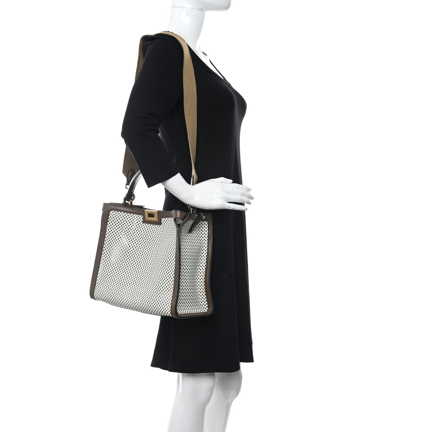 Fendi Vitello Liberty Glossy Lambskin Perforated Medium Peekaboo X-Lite White Ice Rust Maya 2 of 10