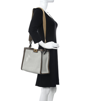 Fendi Vitello Liberty Glossy Lambskin Perforated Medium Peekaboo X-Lite White Ice Rust Maya 2 of 10