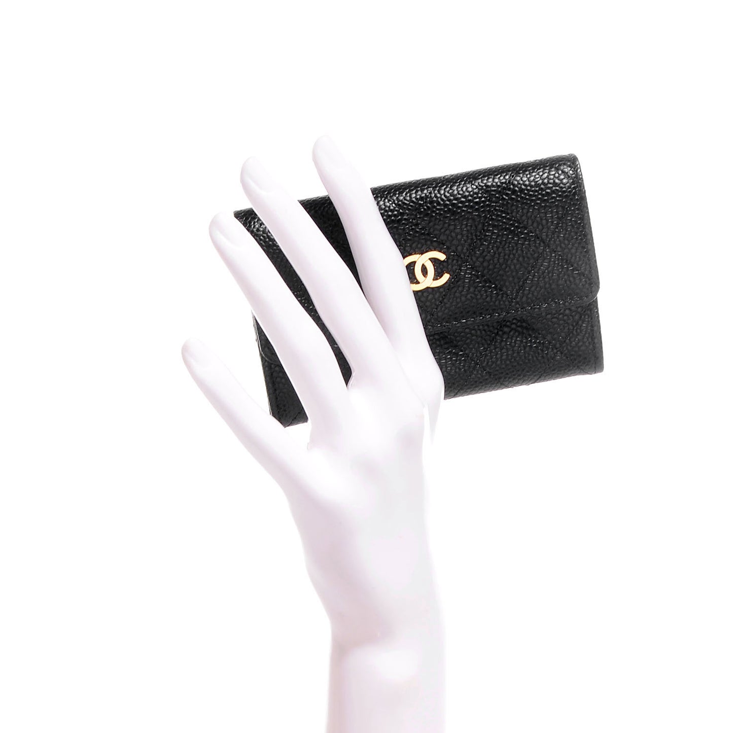 Caviar Quilted Flap Card Holder Black
