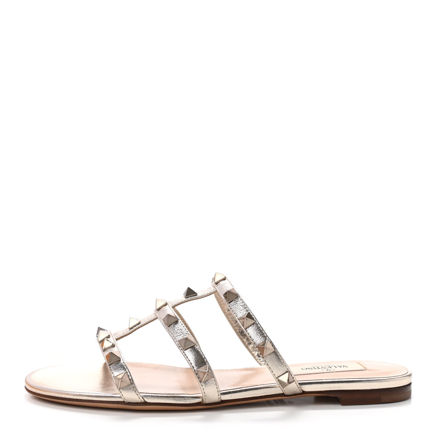 Valentino Garavani Metallic Nappa Rockstud Caged Flat Slide Sandals 35 Skin 1 of 8
