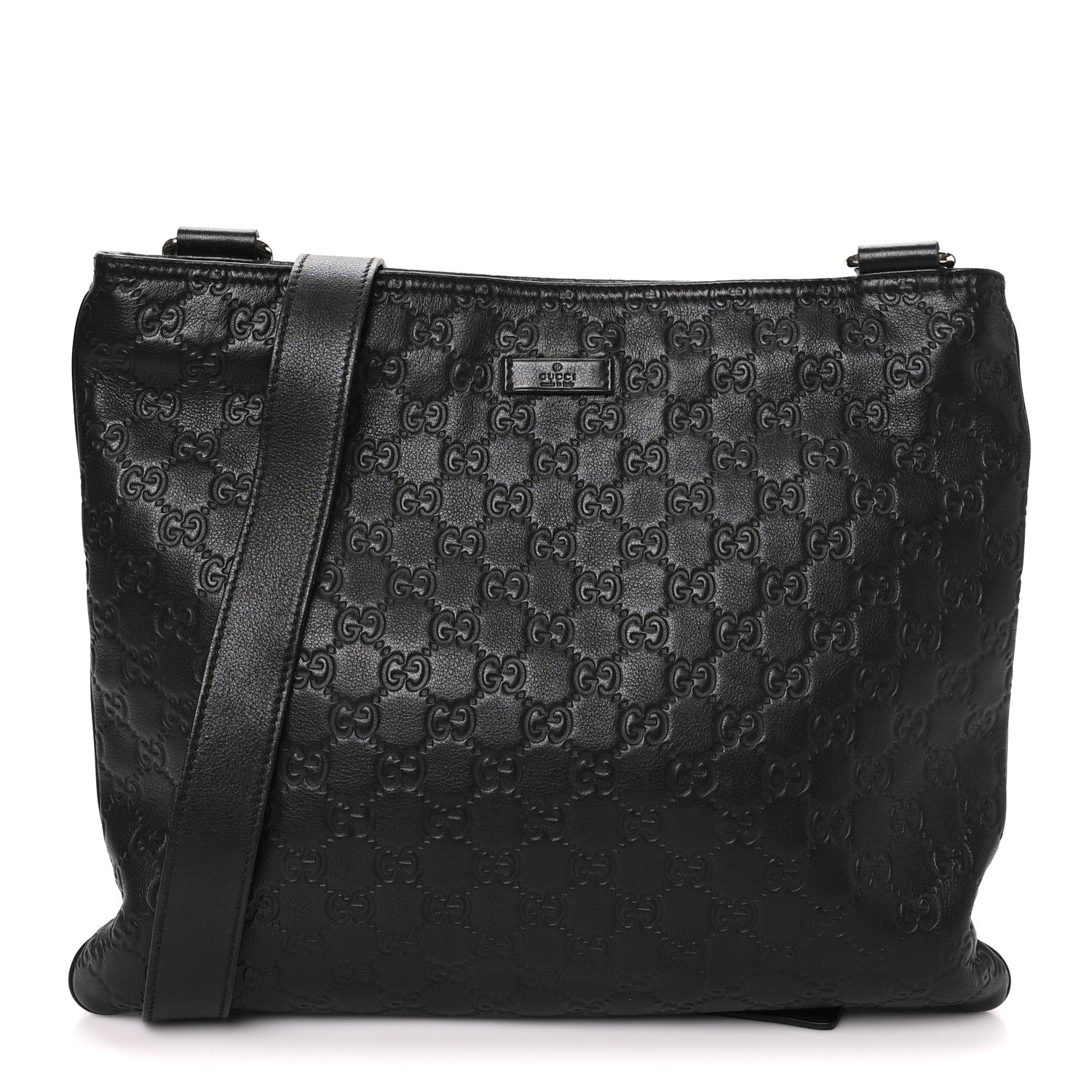 Gucci Guccissima Medium Flat Messenger Bag Black 1 of 10