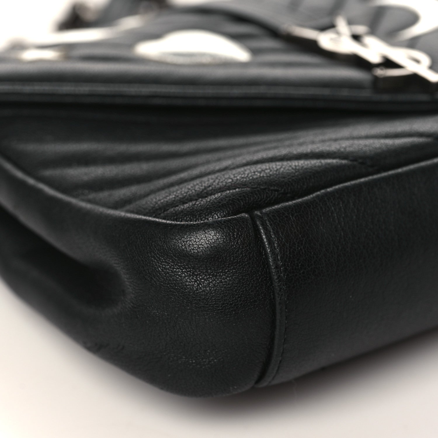 Saint Laurent Sheepskin Matelasse Chevron Patchwork Monogram Medium College Bag Black 8 of 9