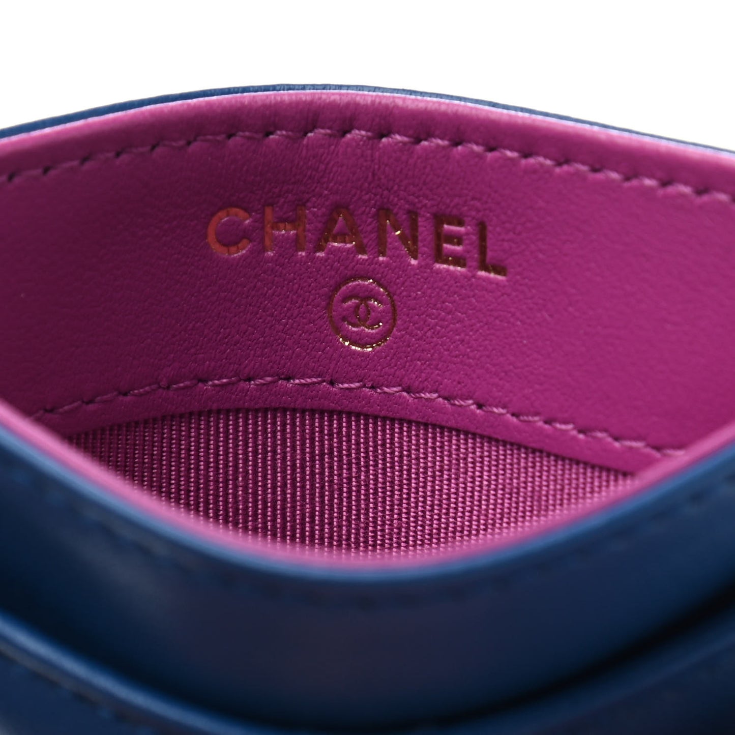 Lambskin Quilted Card Holder Blue Pink