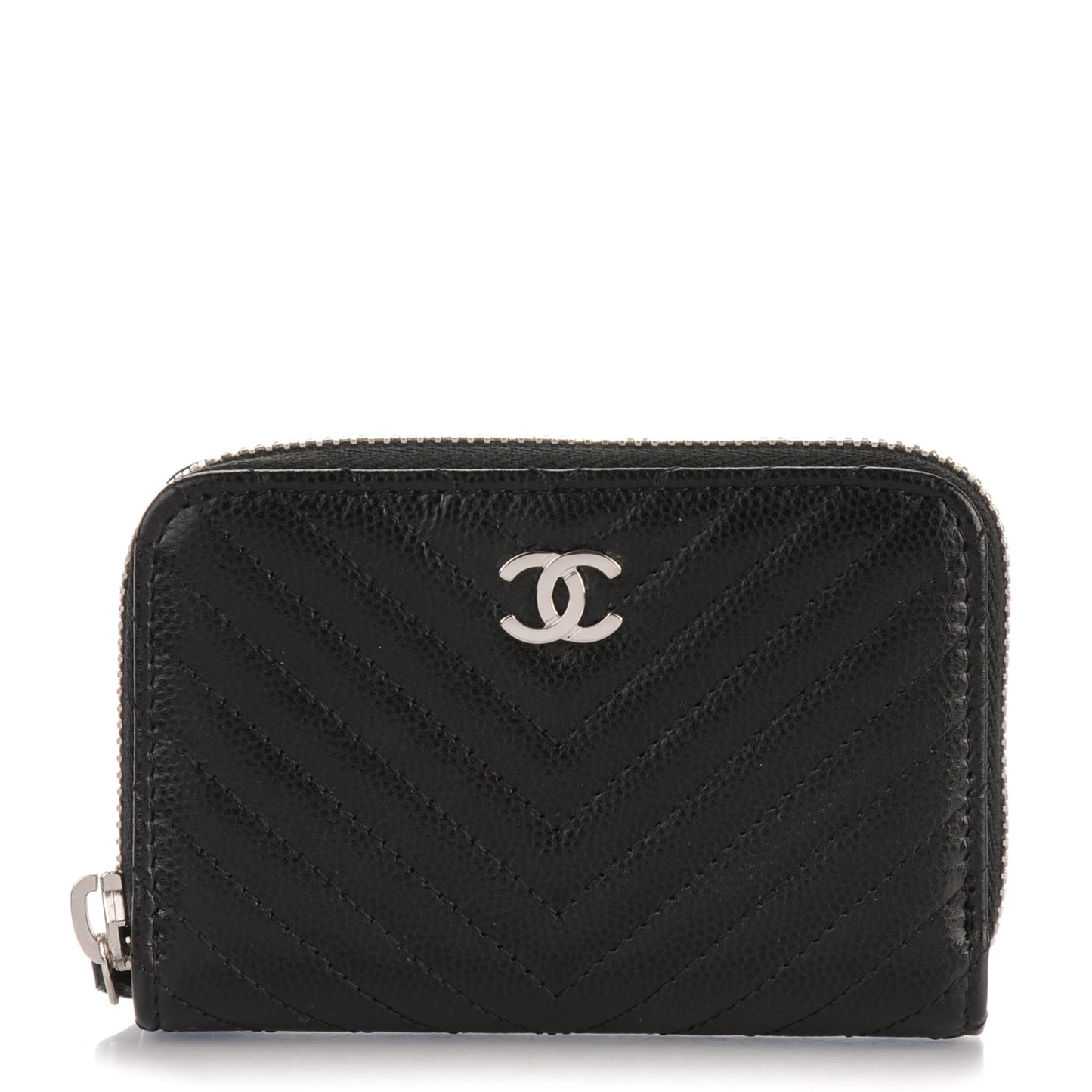 Caviar Chevron Quilted Zip Around Coin Purse Black