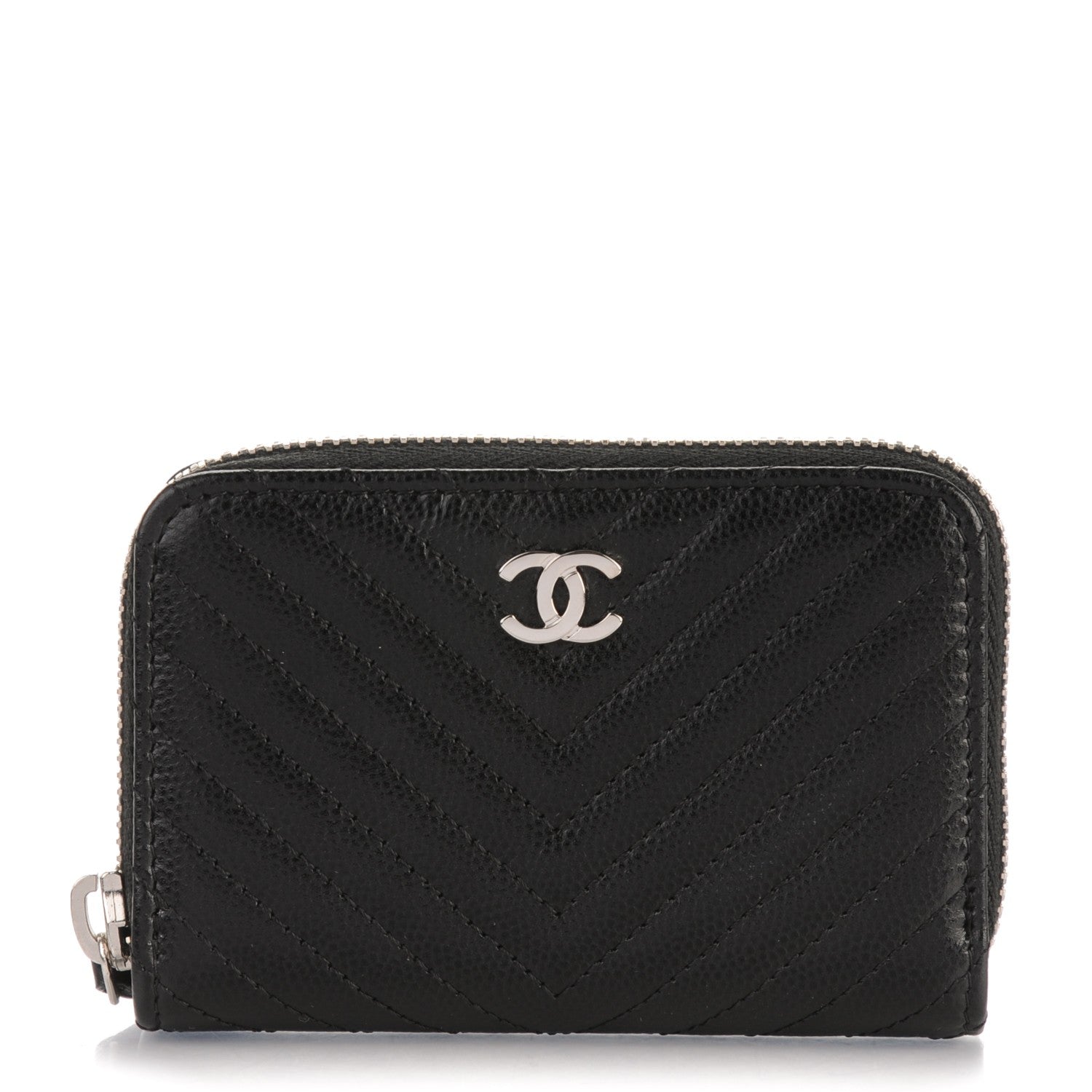 Chanel Caviar Chevron Quilted Zip Around Coin Purse Black 1 of 7