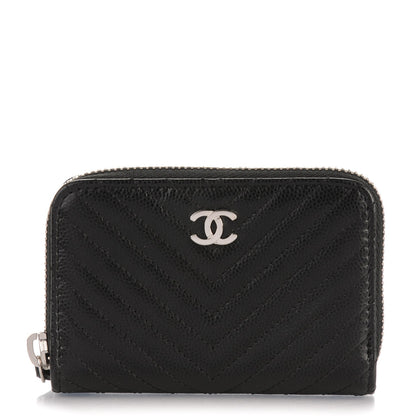 Chanel Caviar Chevron Quilted Zip Around Coin Purse Black 1 of 7