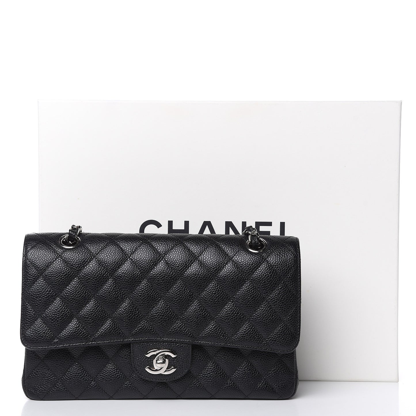 Caviar Quilted Medium Double Flap Black