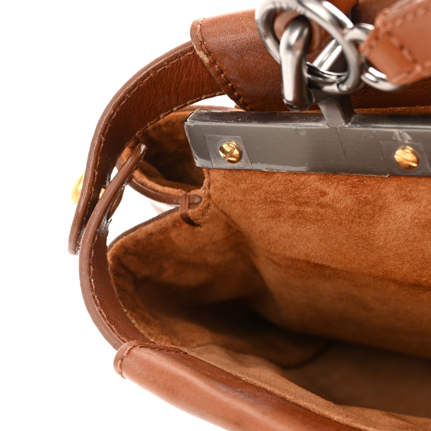 Fendi Vitello Suede Medium Peekaboo Iconic Satchel Cuoio Rame Moro 15 of 20
