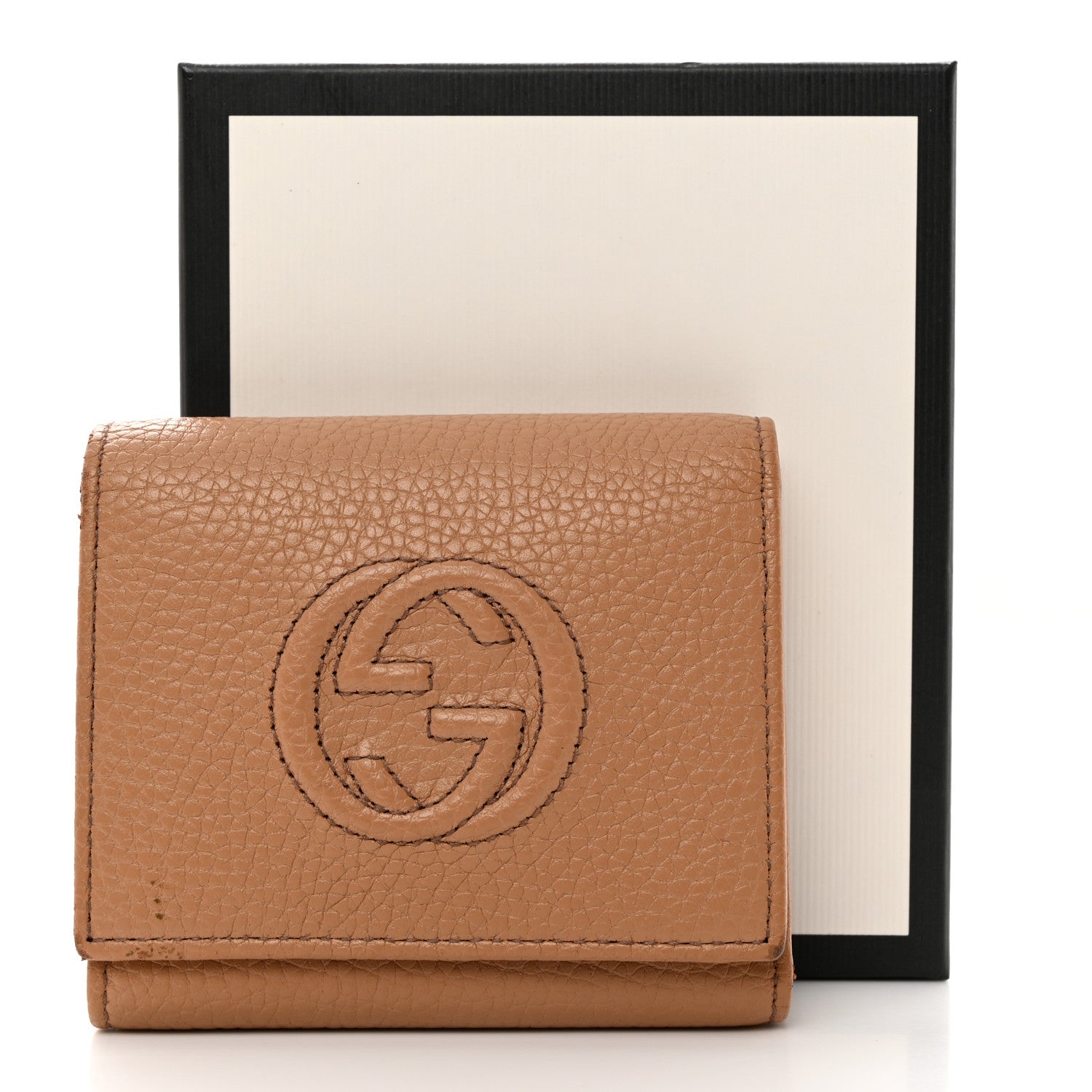 Gucci Pebbled Calfskin Soho Compact Flap Wallet Camelia 10 of 10
