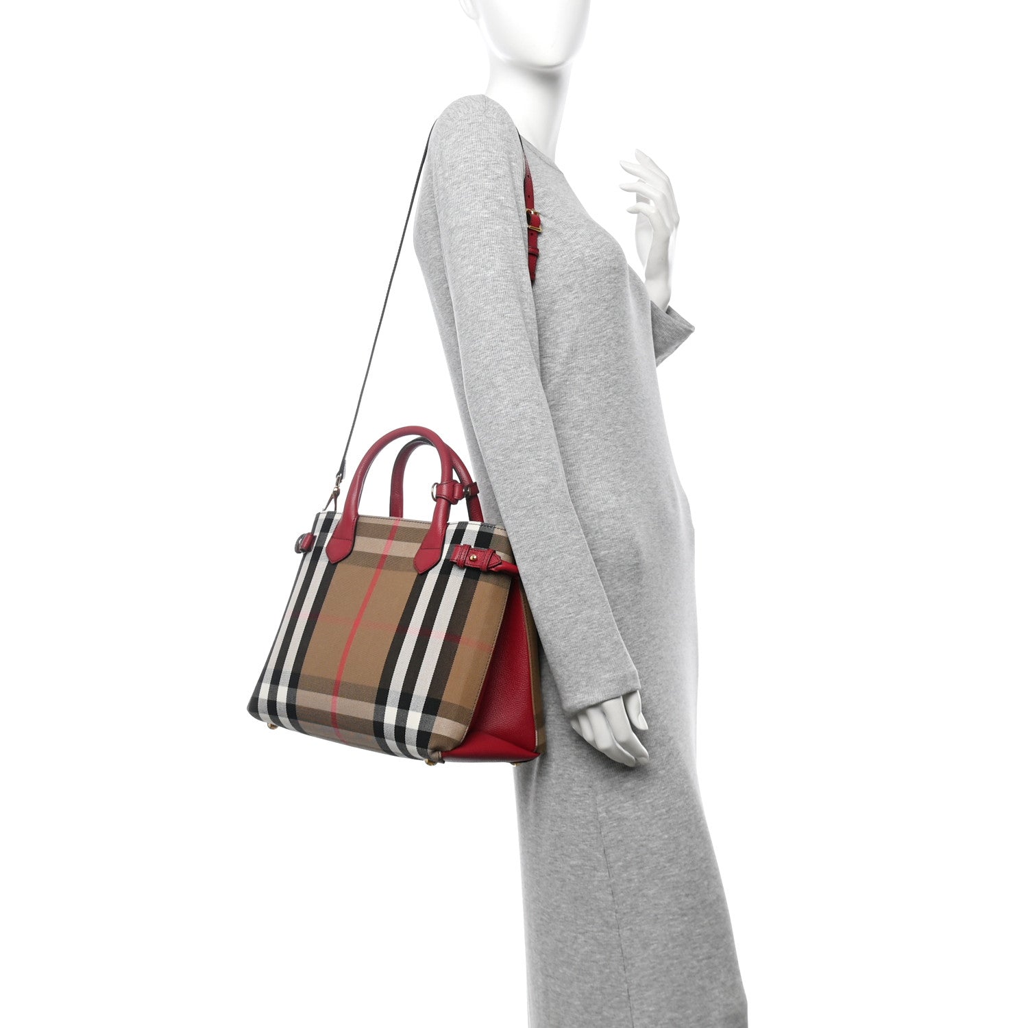 Burberry House Check Grainy Calfskin Medium Banner Tote Russet Red 2 of 9