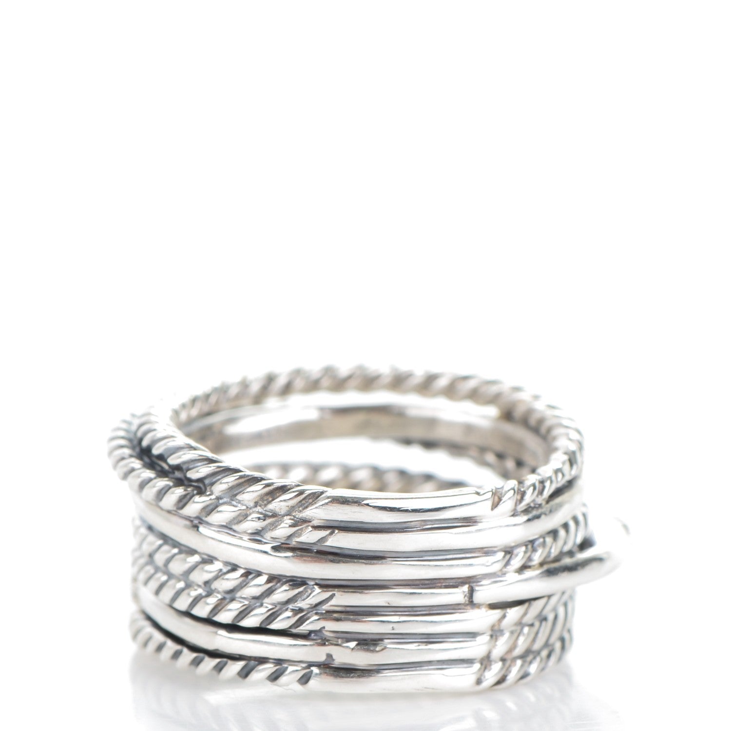 David Yurman Sterling Silver Diamond 11mm Wide Crossover Cable Ring 51.5 6 3 of 4