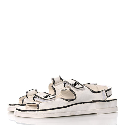 Chanel Printed Calfskin Velcro Dad Sandals 42 White Black 3 of 12