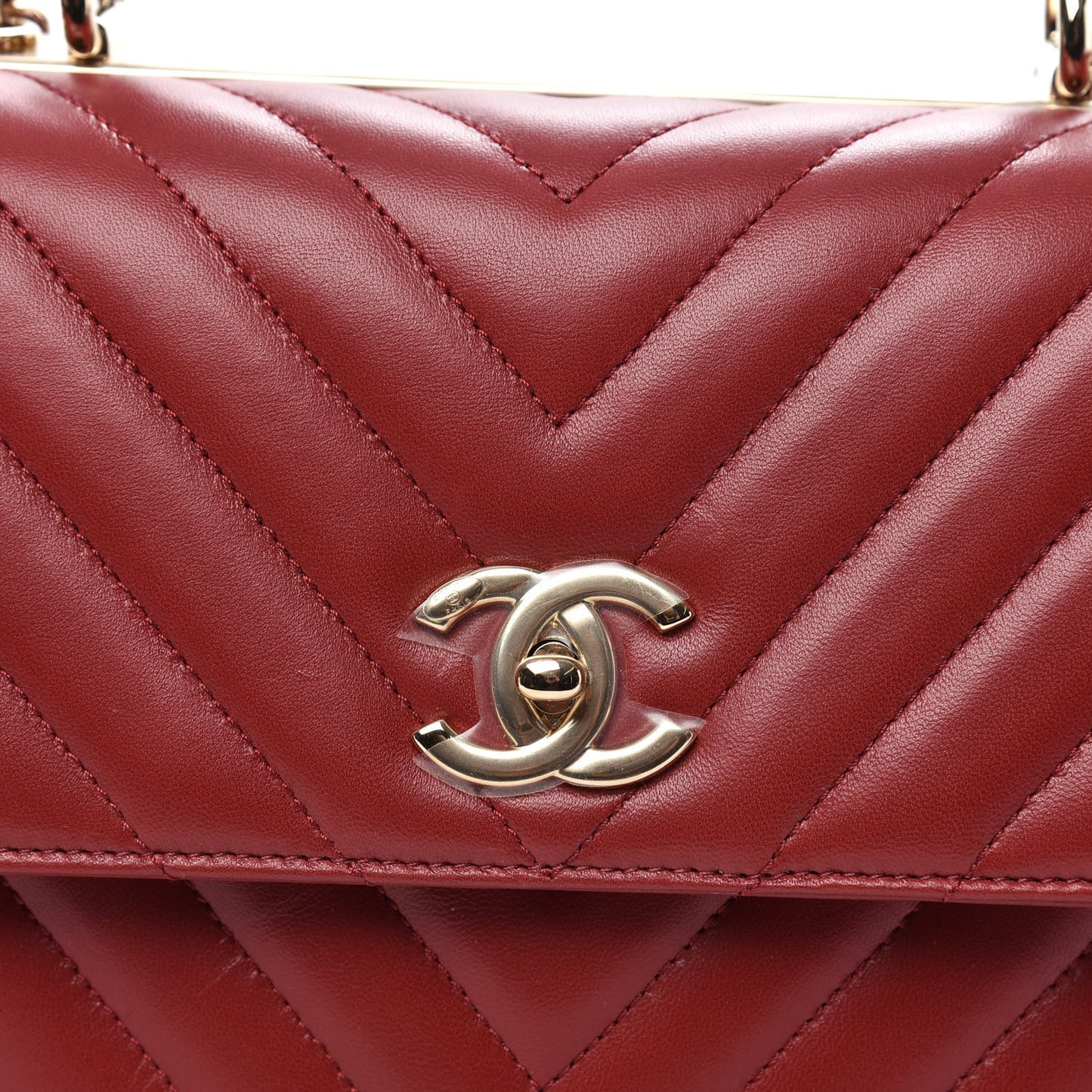 Lambskin Chevron Quilted Medium Trendy CC Dual Handle Flap Bag Red