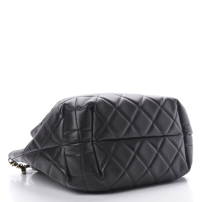 Chanel Lambskin Quilted CC Dweller Drawstring Tote Black 4 of 13