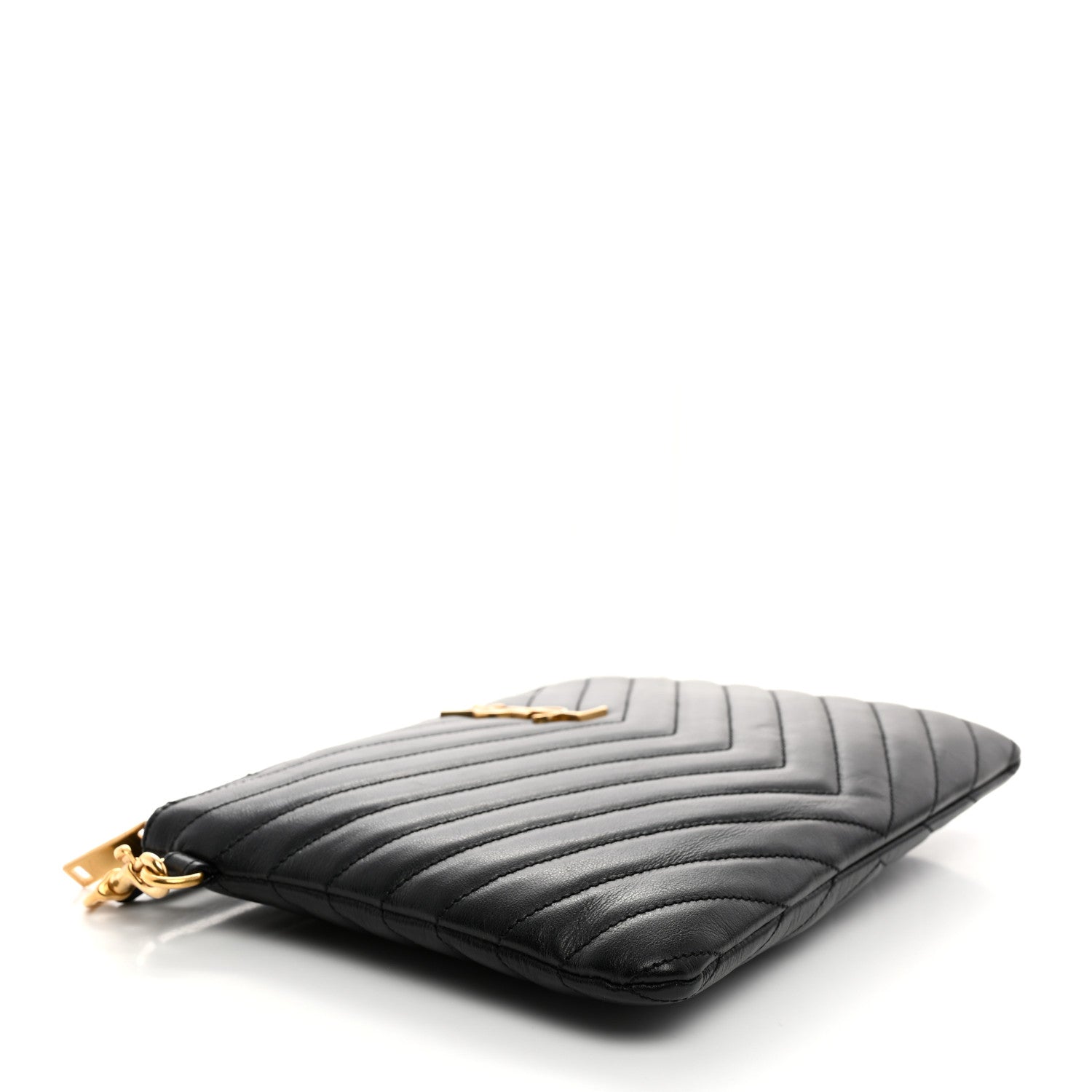 Saint Laurent Calfskin Matelasse Chevron Monogram A5 Wristlet Black 4 of 7