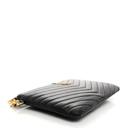 Saint Laurent Calfskin Matelasse Chevron Monogram A5 Wristlet Black 4 of 7