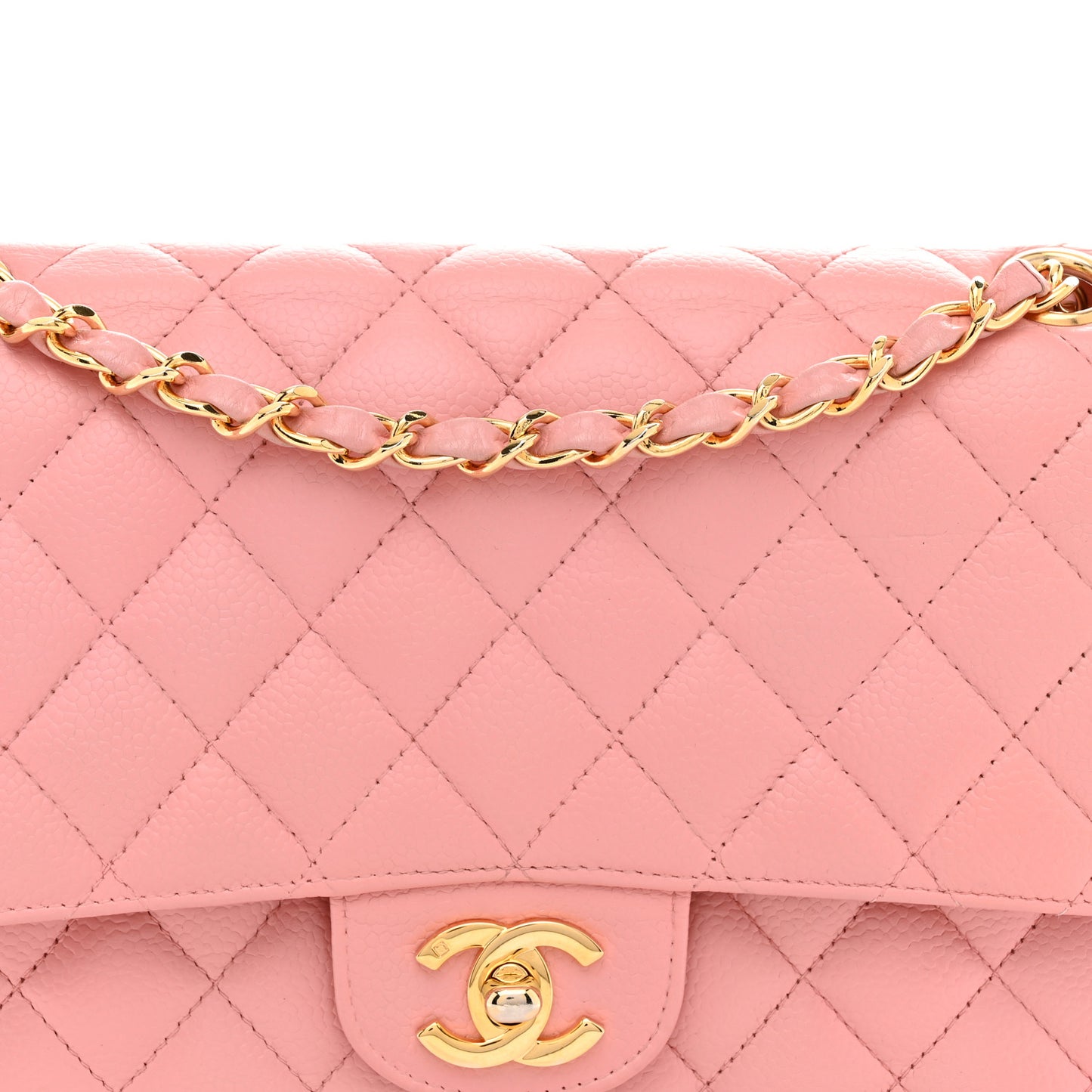 Caviar Quilted Medium Double Flap Pink