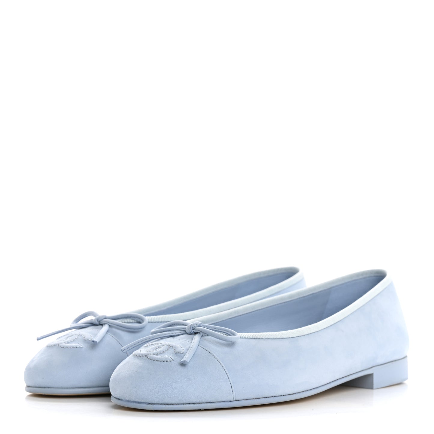 Suede Calfskin Cap Toe CC Ballerina Flats 36 Light Blue