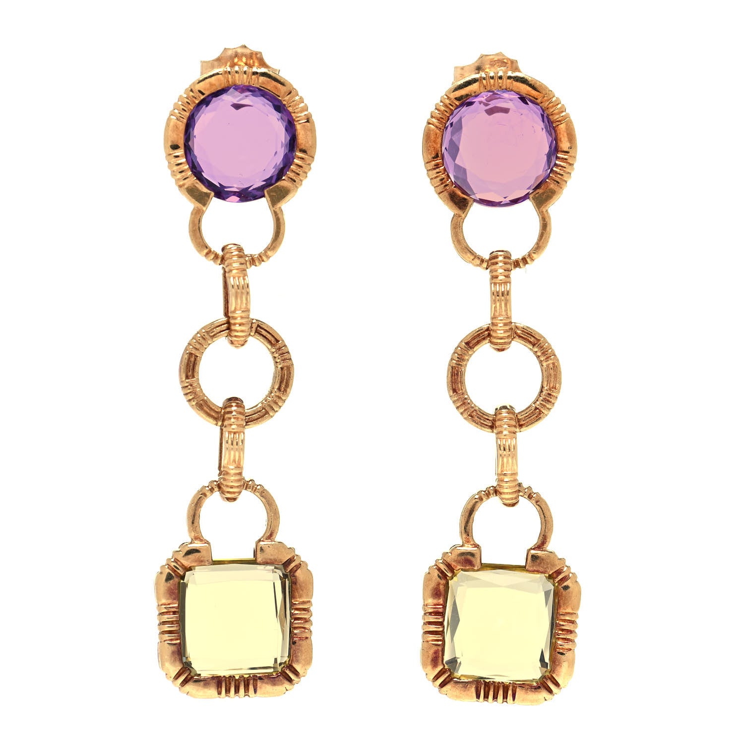 Roberto Coin 18K Yellow Gold Amethyst Prasiolite Drop Earrings 1 of 5