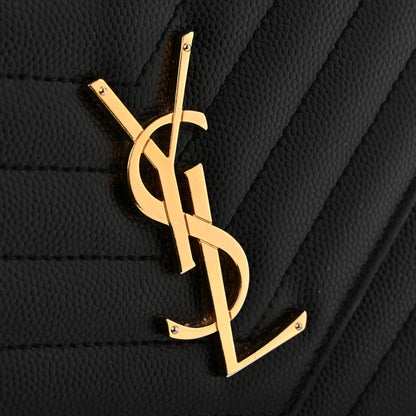 Saint Laurent Grain De Poudre Matelasse Chevron Monogram Chain Wallet Black 9 of 11