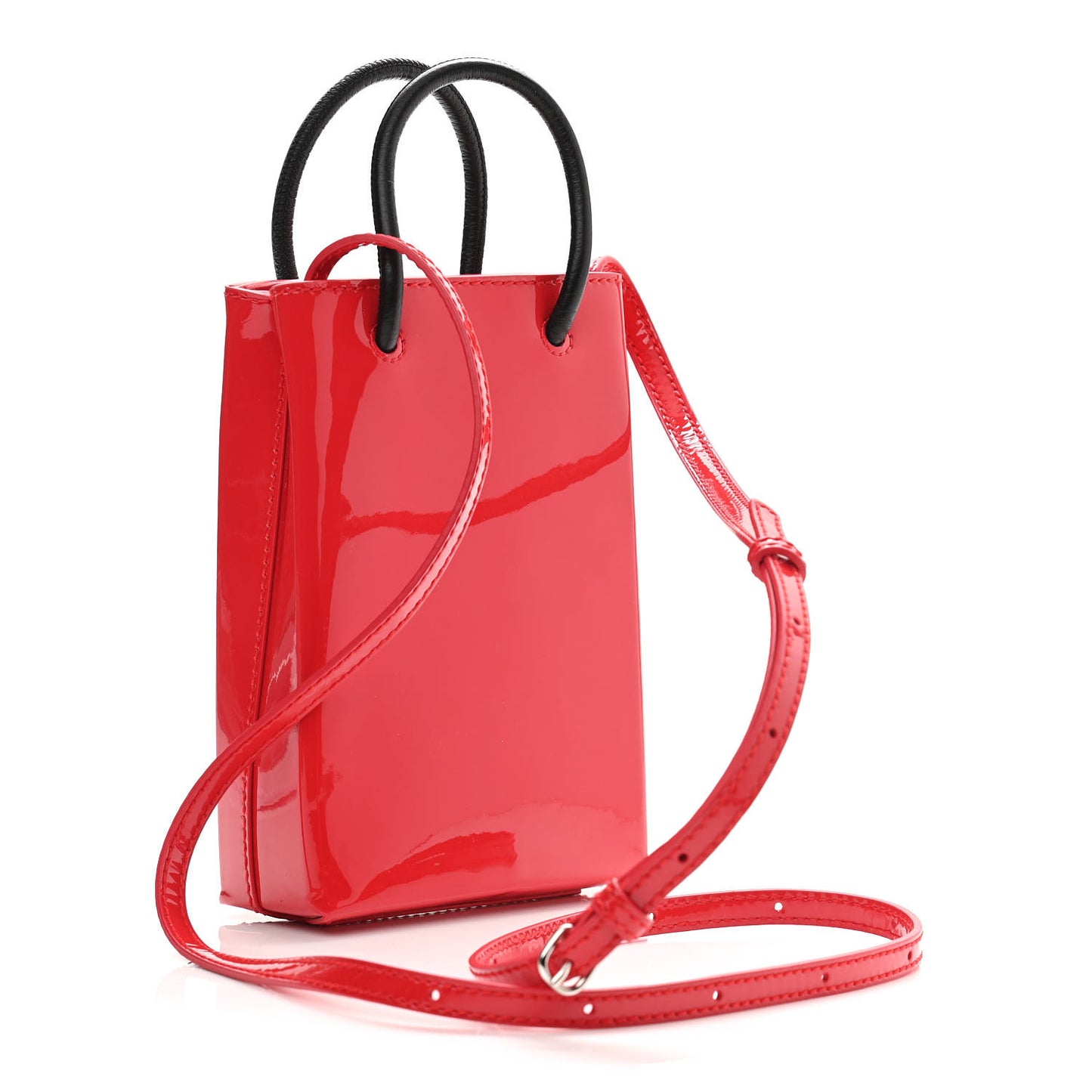 Patent Calfskin Logo Shopping Phone Holder Bag Bright Red