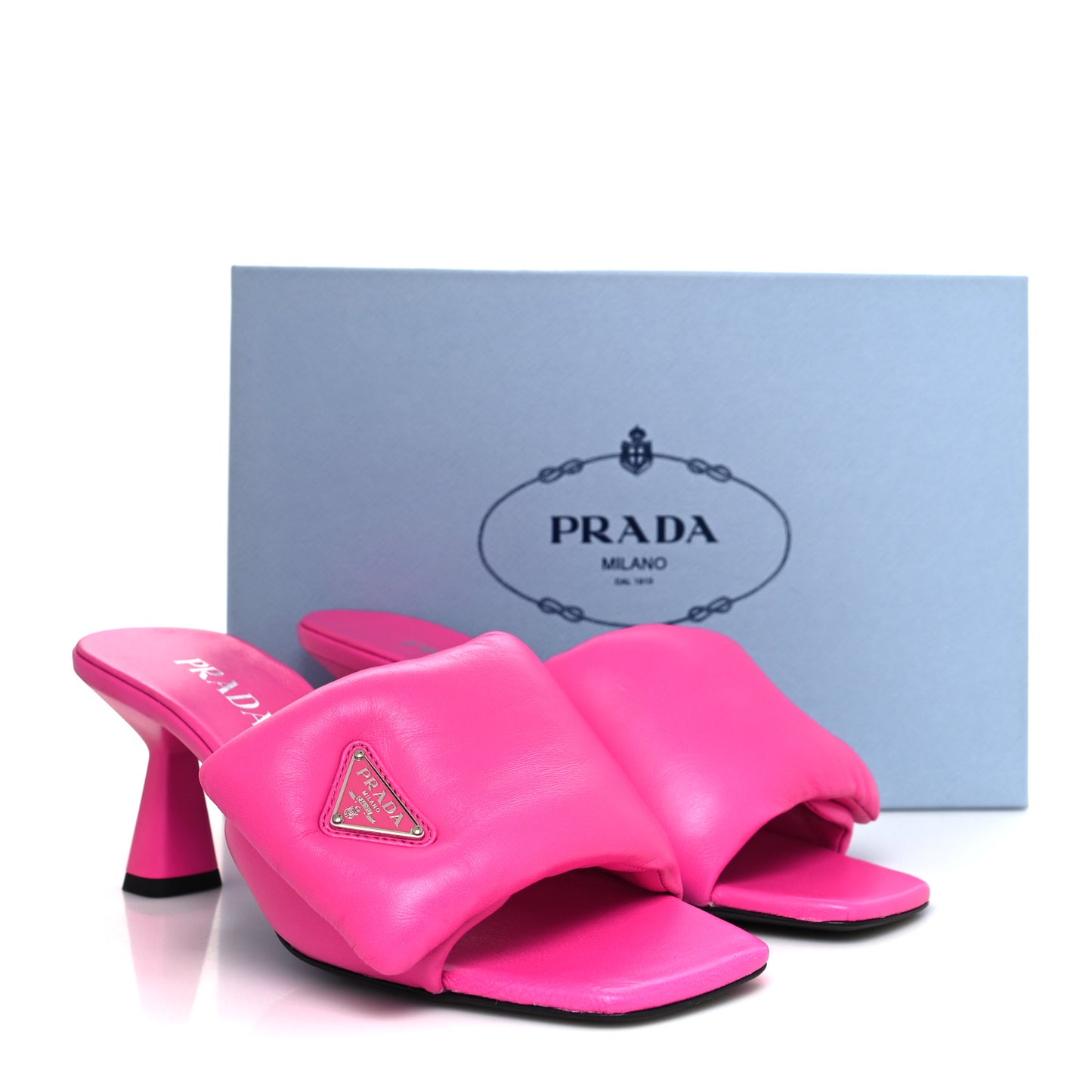 Nappa Soft Padded Metal Triangle Logo 65mm Slide Sandals 40 Begonia Fluo