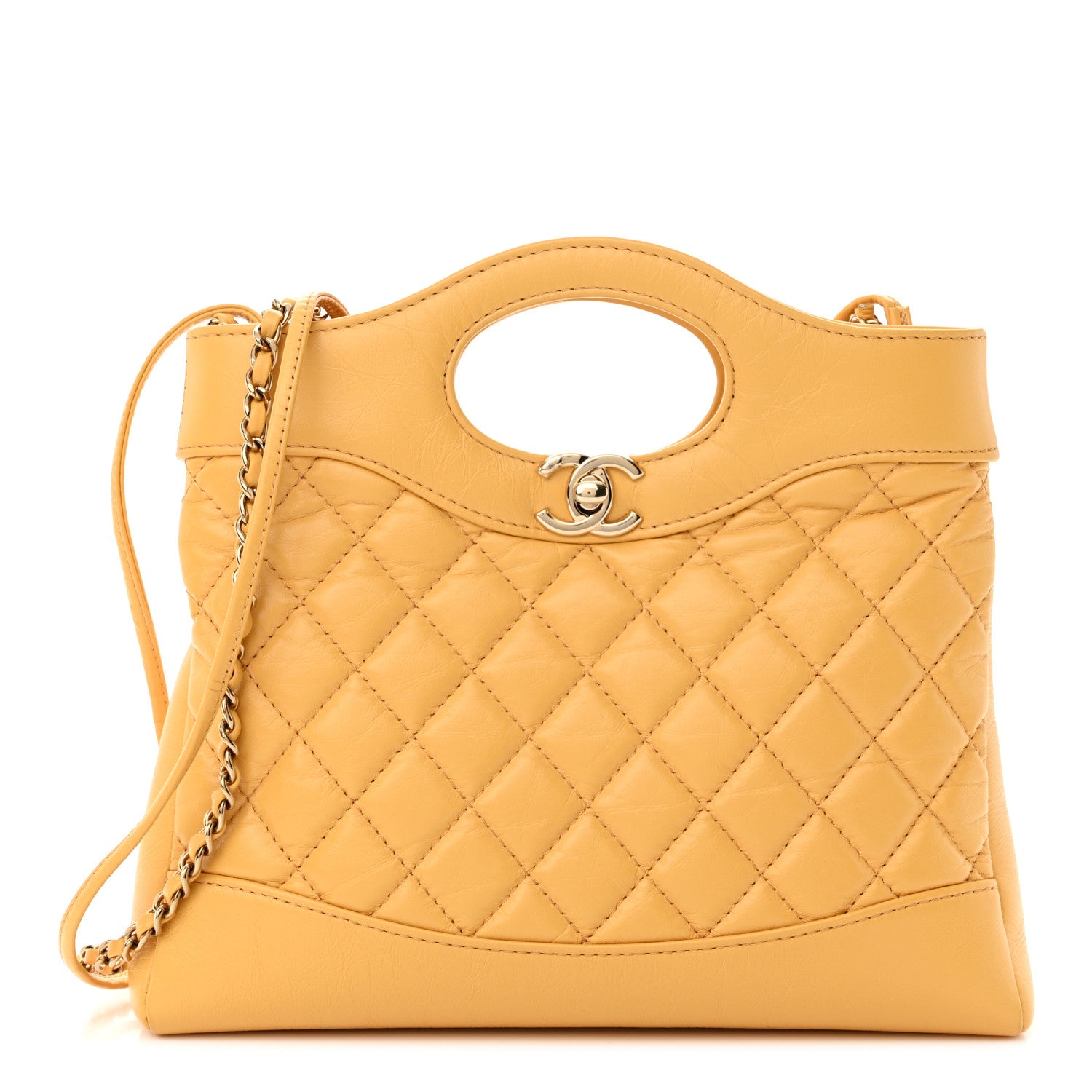 Chanel Shiny Crumpled Calfskin Quilted Mini 31 Shopping Bag Yellow 1 of 11