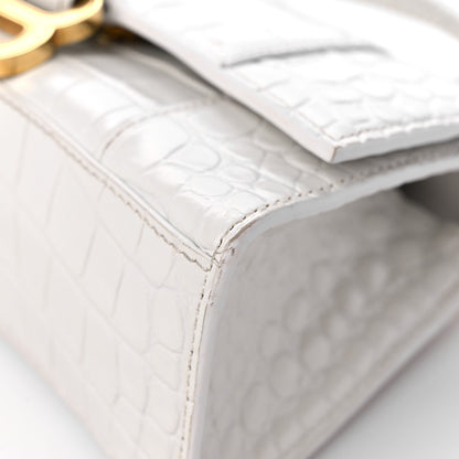 Balenciaga Shiny Calfskin Crocodile Embossed Hourglass Top Handle Bag XS White 9 of 16