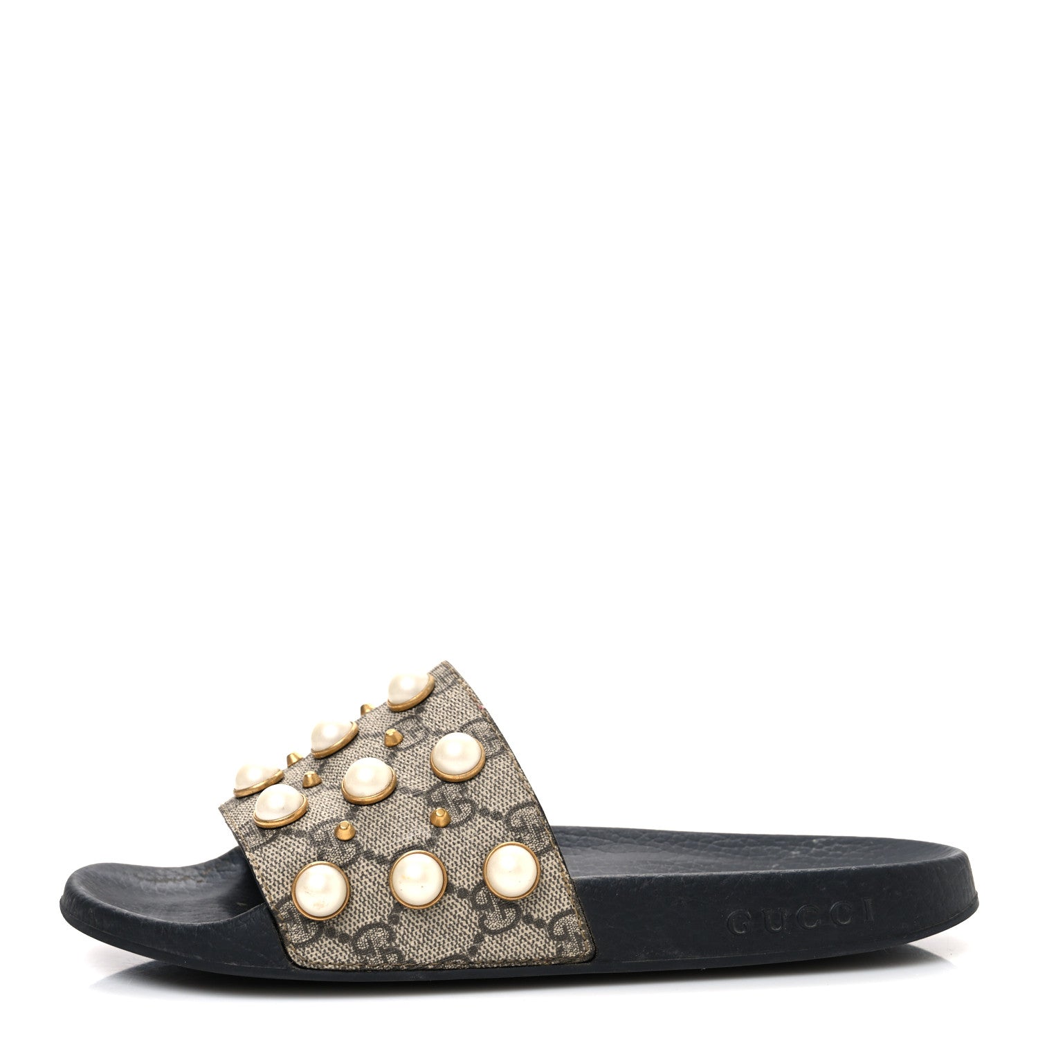 Gucci GG Supreme Monogram Pearls Slide Sandals 38 Beige 1 of 11