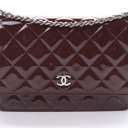 Chanel Patent Quilted Wallet On Chain WOC Burgundy 9 of 15