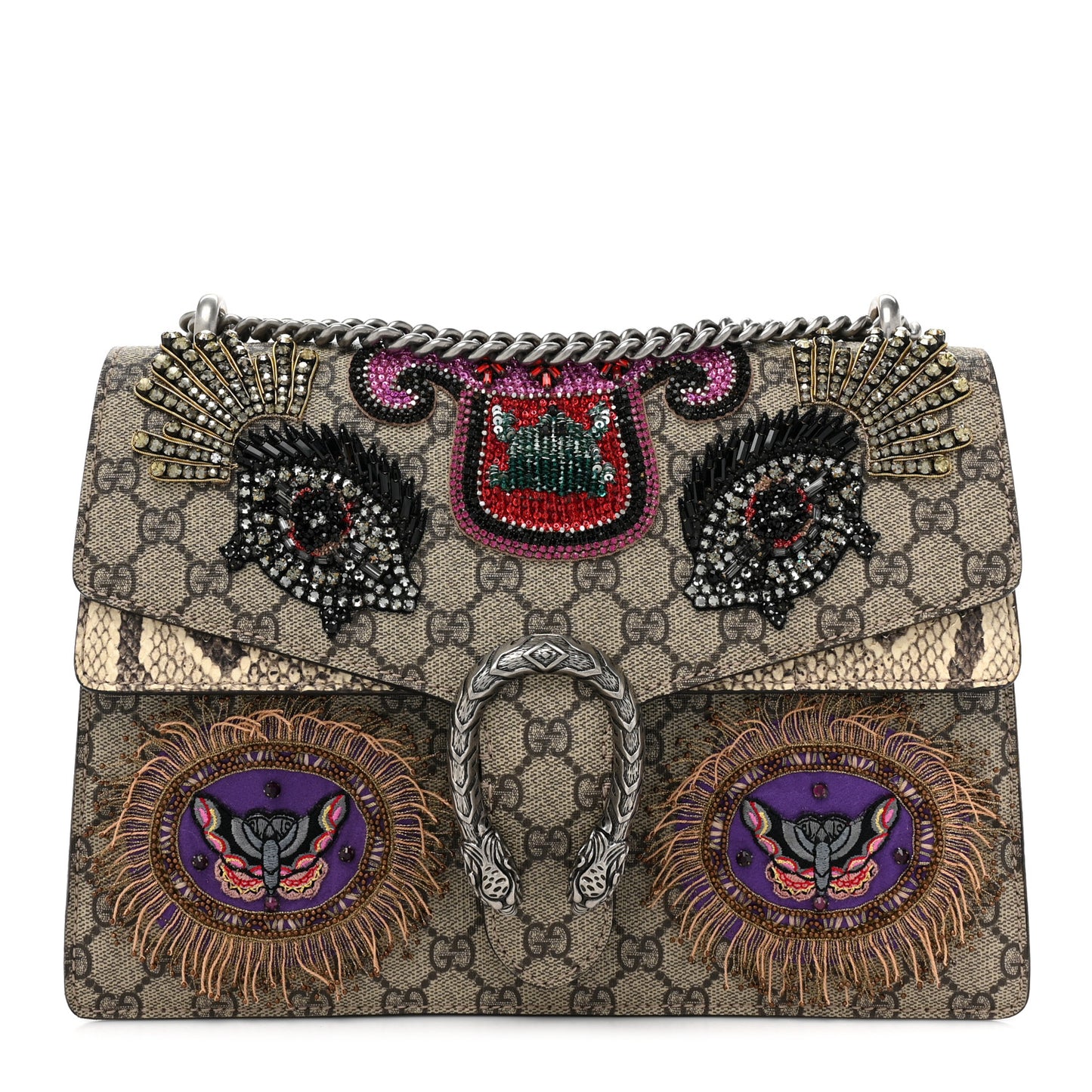 GG Supreme Monogram Snakeskin Crystal Embroidered Medium Dionysus Shoulder Bag