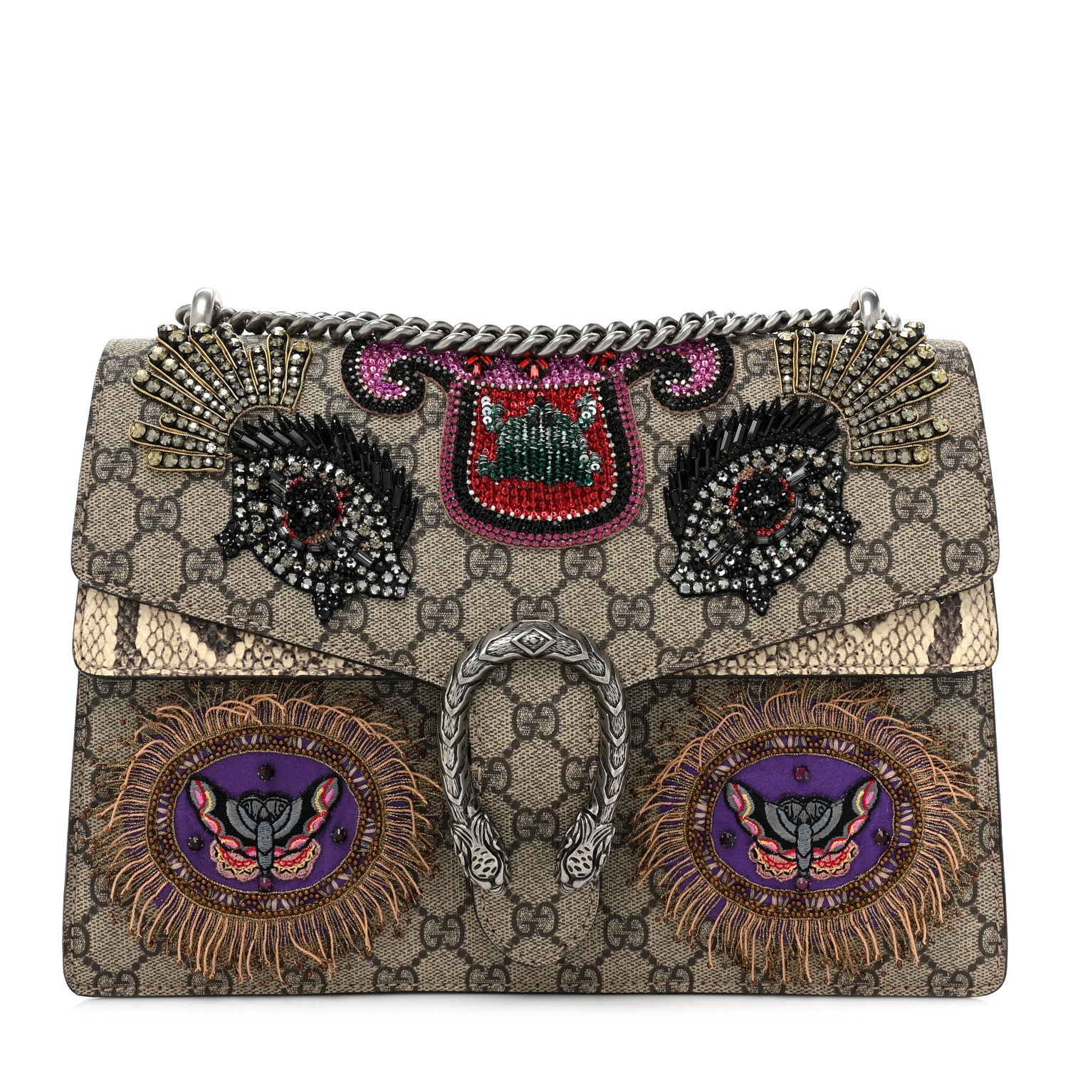 Gucci GG Supreme Monogram Snakeskin Crystal Embroidered Medium Dionysus Shoulder Bag 1 of 16