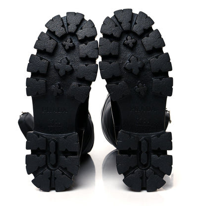 Prada Spazzolato Rois Re-Nylon Metal Triangle Logo Monolith Pouch Pocket 55mm Tall Boots 38.5 Black 5 of 7