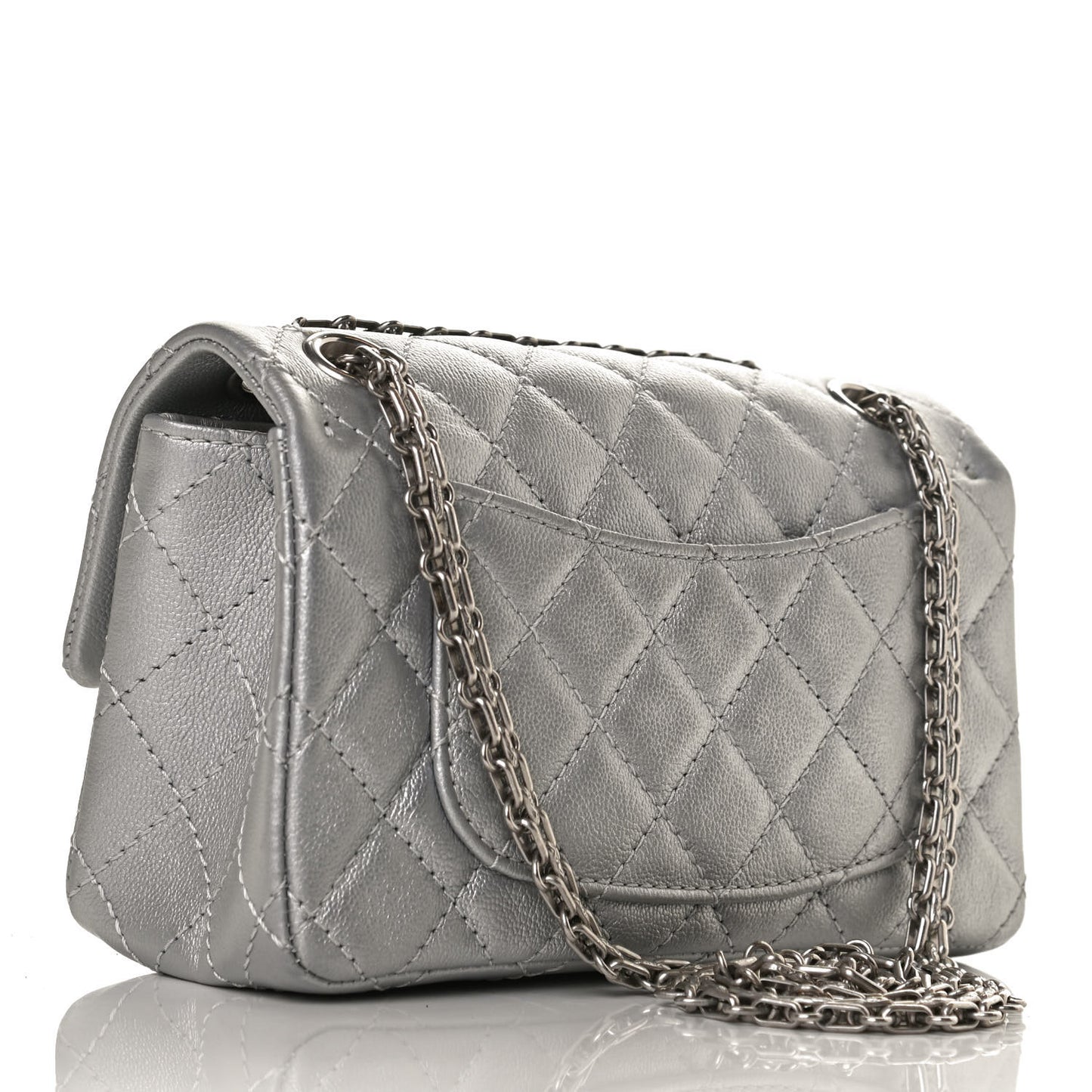 Metallic Grained Calfskin Quilted 2.55 Reissue Mini Flap Silver