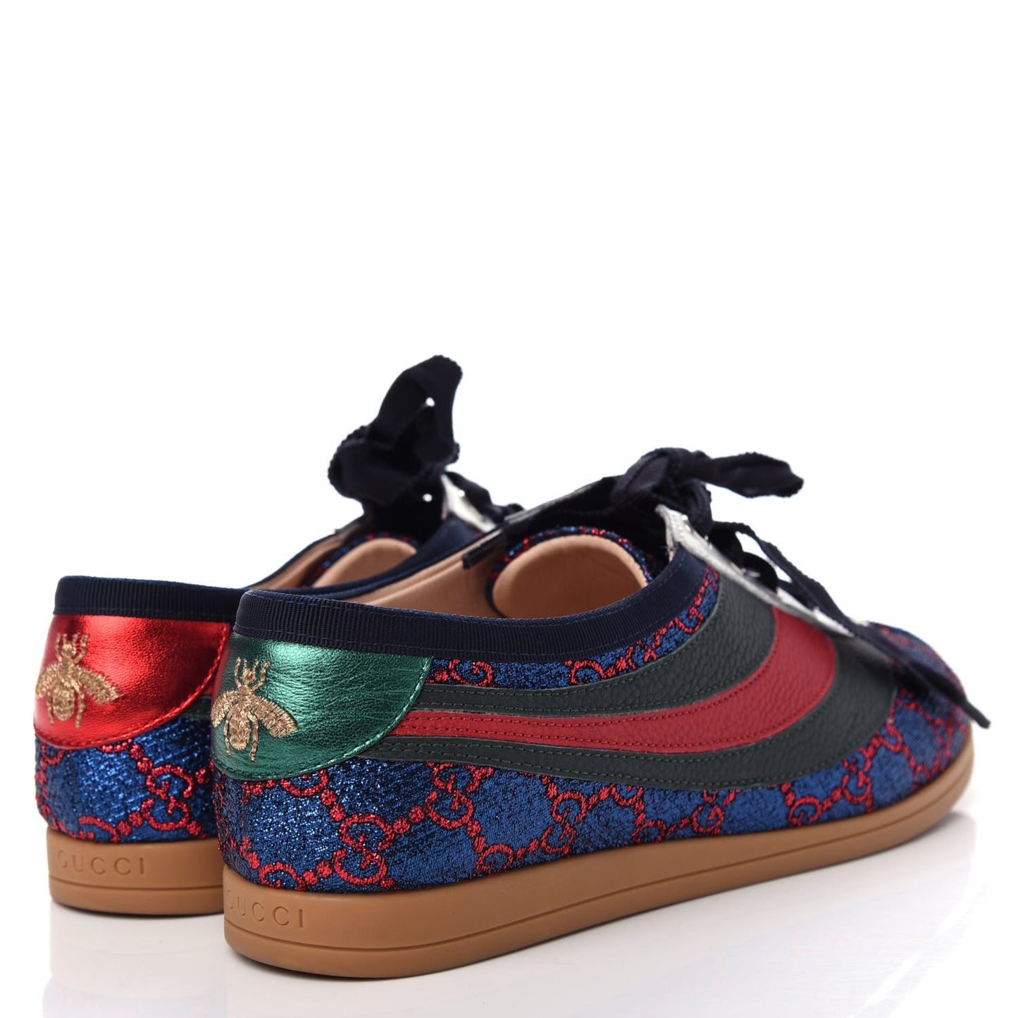 Lurex Calfskin Web GG Monogram Womens Falacer Sneakers 39 Iridescent Blue Iridescent Red Silver