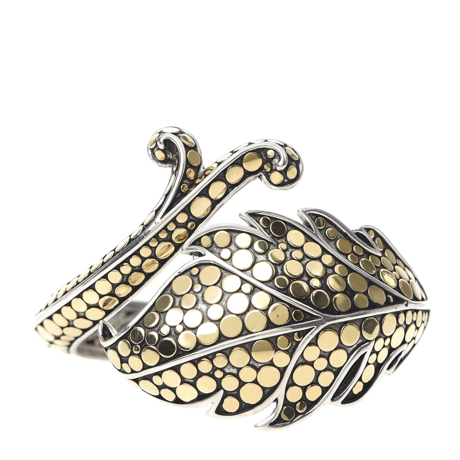 John Hardy Sterling Silver 18K Yellow Gold Ayu Dot Leaf Cuff Bracelet 1 of 6