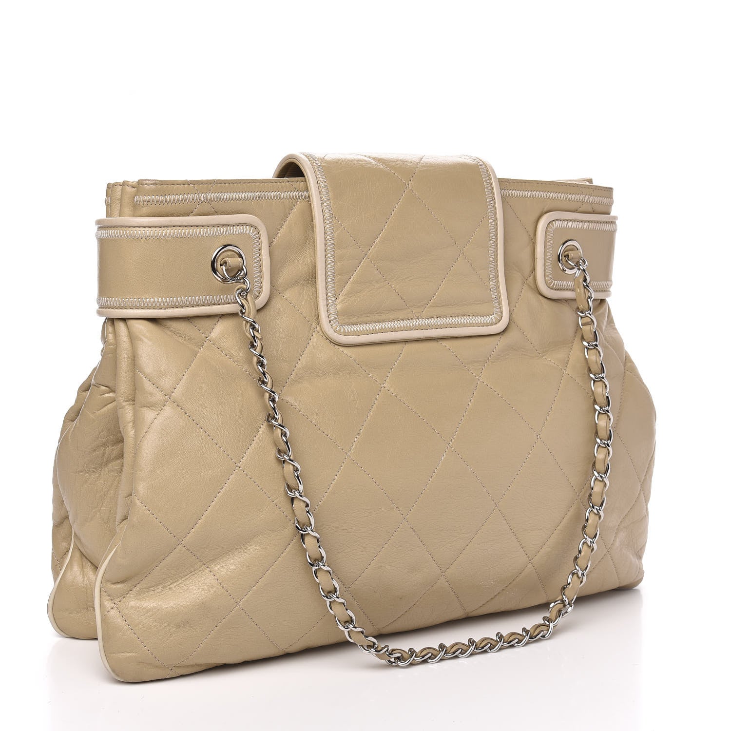 Chanel Lambskin Quilted Mademoiselle Accordion Tote Beige 3 of 13