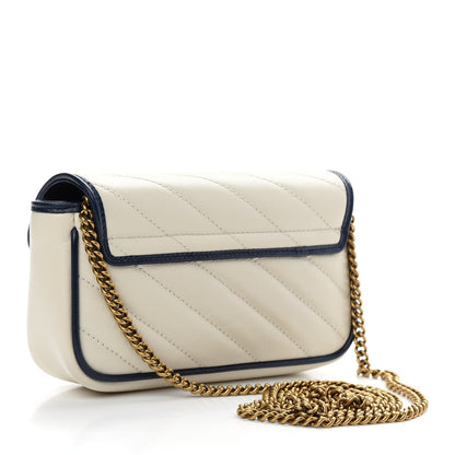 Gucci Vintage Effect Calfskin Matelasse Diagonal Super Mini Torchon GG Marmont Shoulder Bag Mystic White Blue Agata 3 of 9