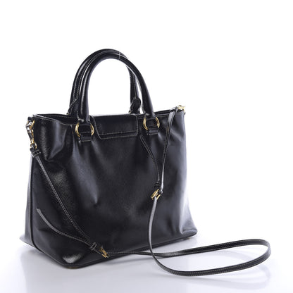 Prada Saffiano Vernice Turn Lock Shopping Tote Black 3 of 11
