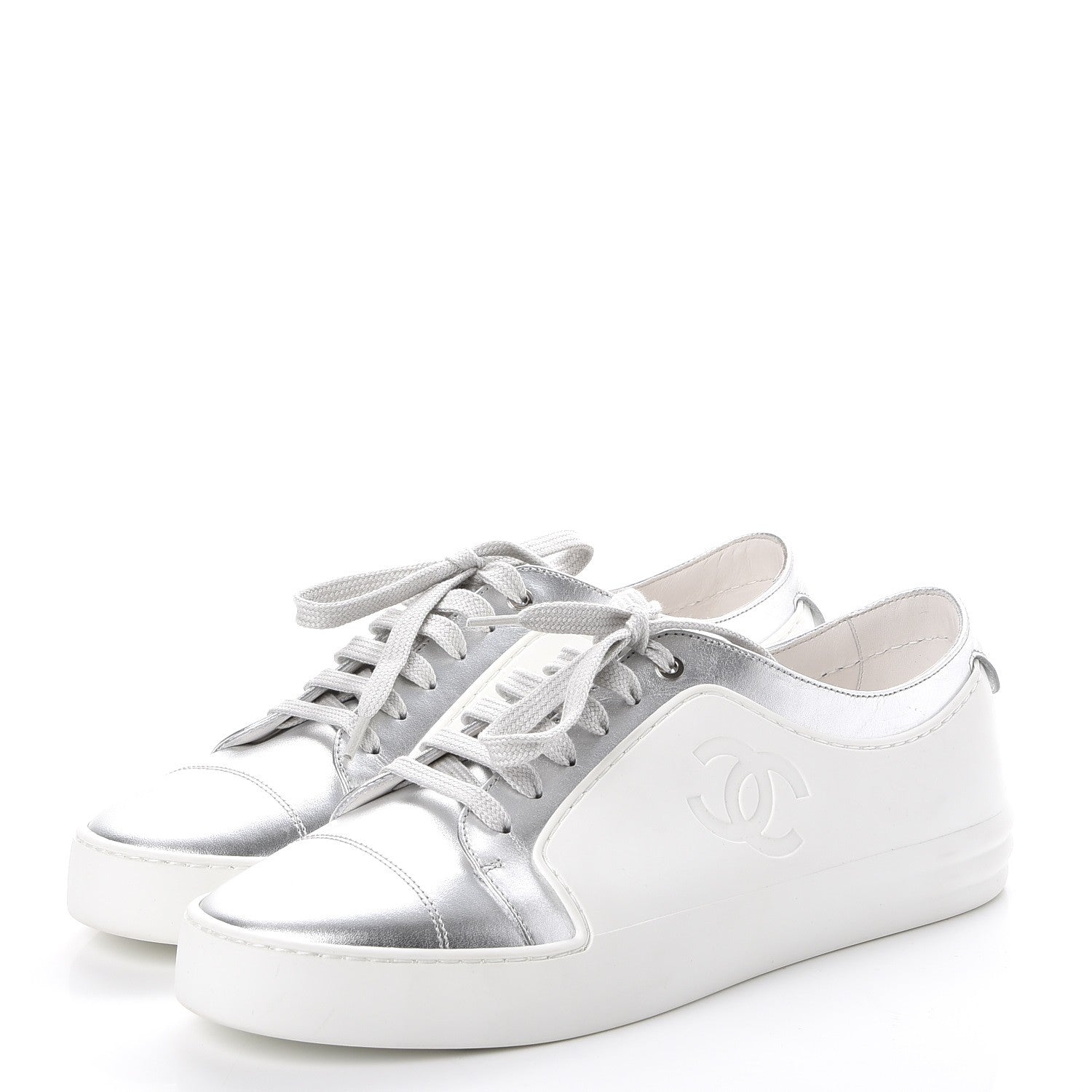 Chanel Iridescent Goatskin Sneakers 40.5 White Silver 3 of 10
