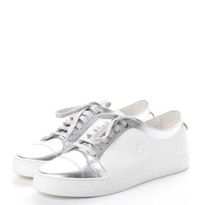 Chanel Iridescent Goatskin Sneakers 40.5 White Silver 3 of 10