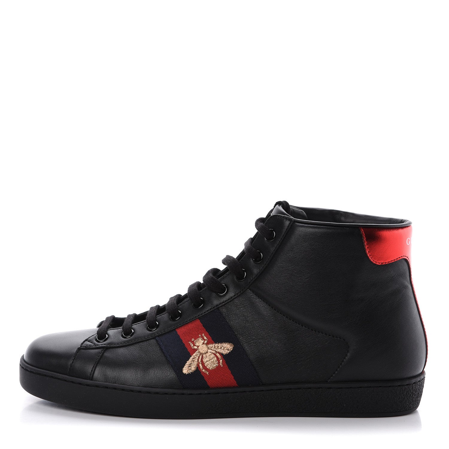 Gucci Calfskin Miro Soft Web Bee Embroidered Mens Ace High Top Sneakers 9.5 Black 1 of 10