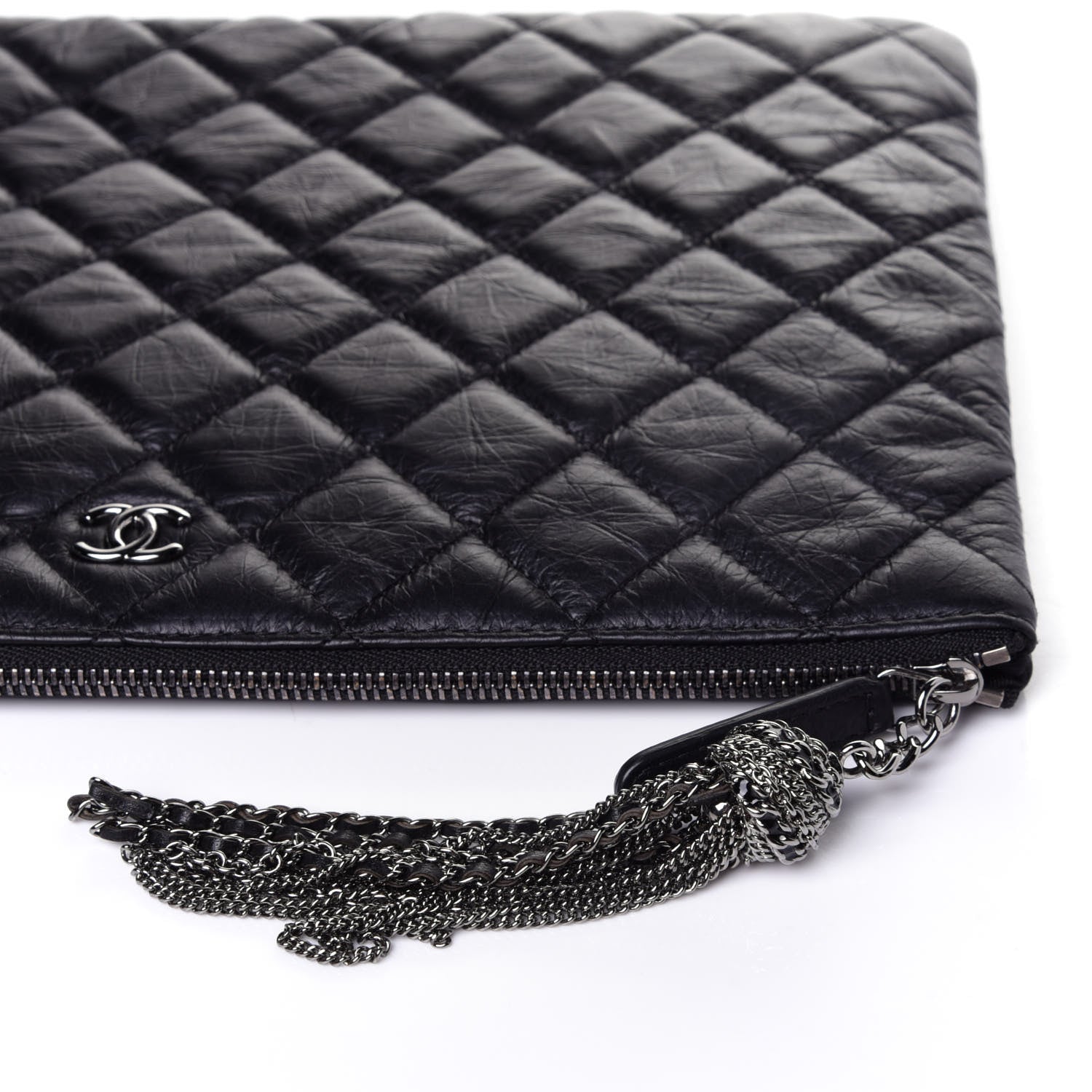 Chanel Aged Calfskin Quilted Medium Tassel Cosmetic Case Black 10 of 11