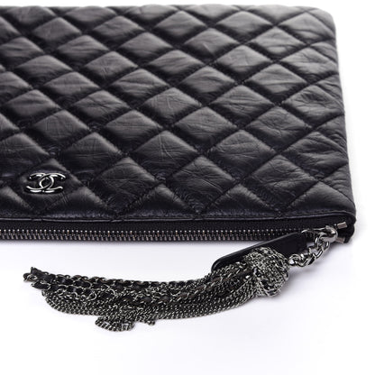 Chanel Aged Calfskin Quilted Medium Tassel Cosmetic Case Black 10 of 11