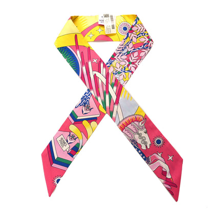 Hermes Silk La Source de Pegase Twilly Rose Vif Jaune Vif 1 of 4