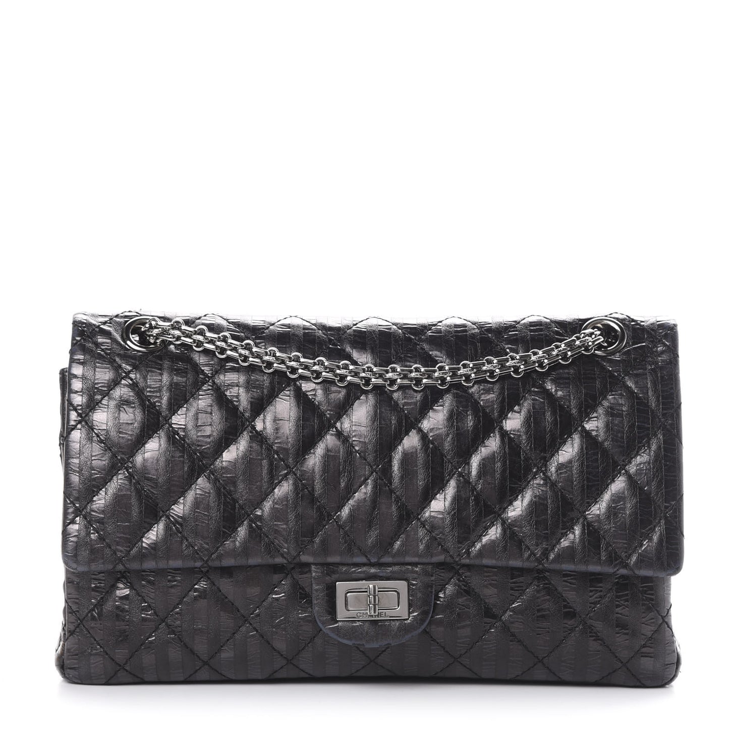 Metallic Calfskin Striped 2.55 Reissue 226 Flap Black