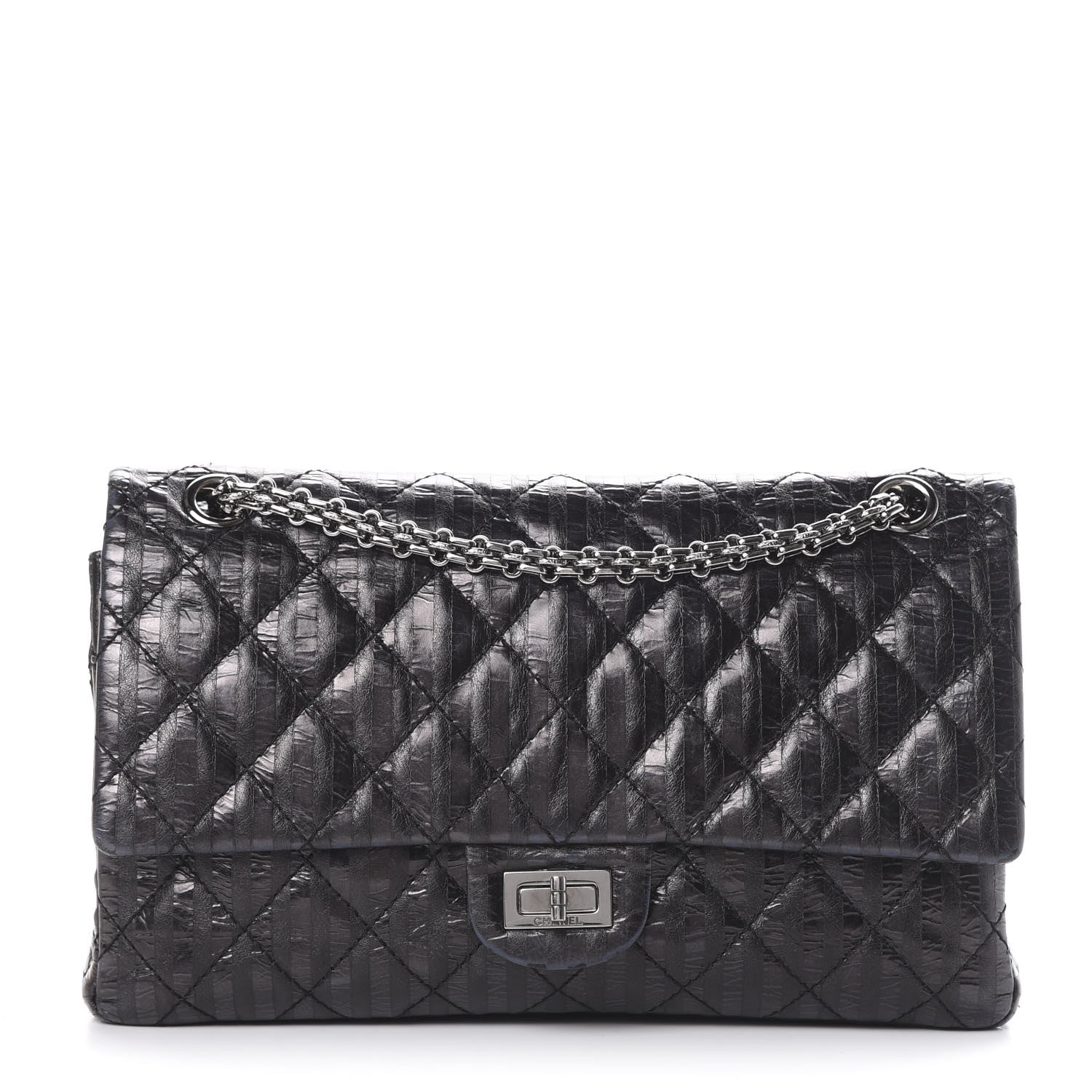 Chanel Metallic Calfskin Striped 2.55 Reissue 226 Flap Black 1 of 12