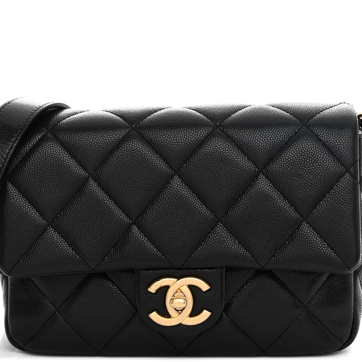 Caviar Quilted Small Twist Your Buttons Flap Black