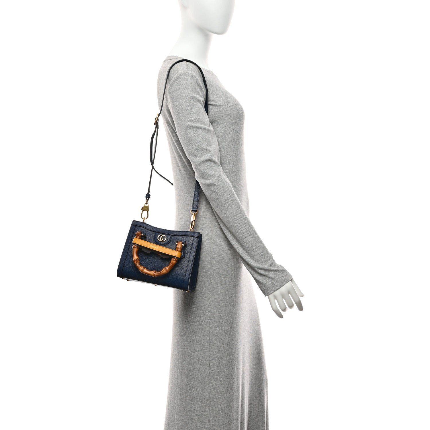 Gucci Textured Dollar Calfskin Web Mini Diana Tote Bag Royal Crop 2 of 11