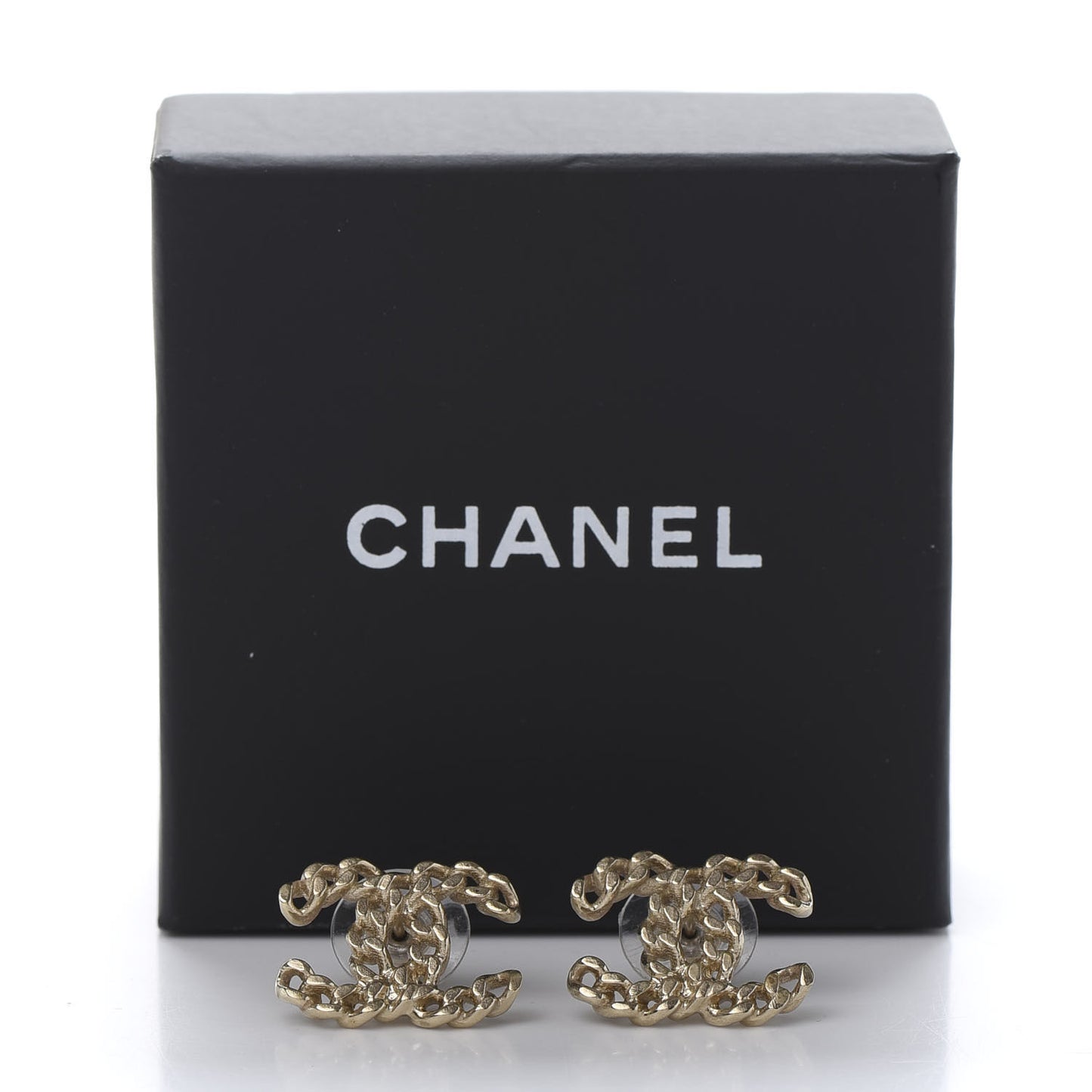 Metal Chain Link CC Earrings Gold
